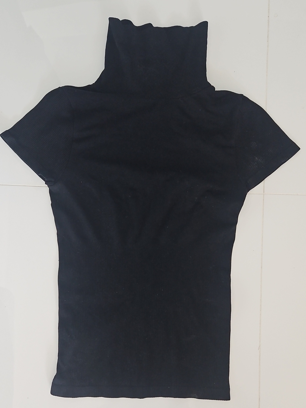 Women's Black Short-Sleeve Turtleneck Top